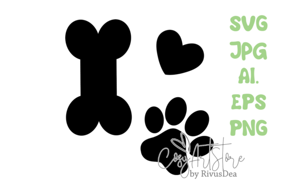 Dog Paws with Heart and Bone Bundle. SVG