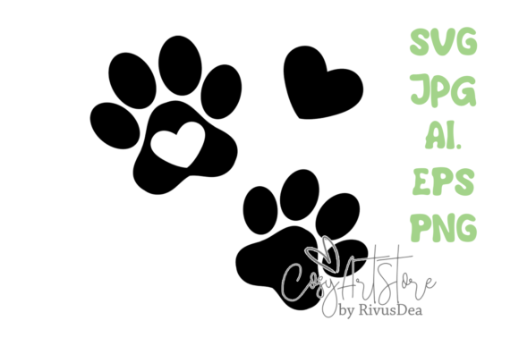 Dog Paws with Heart. SVG PNG JPG Print